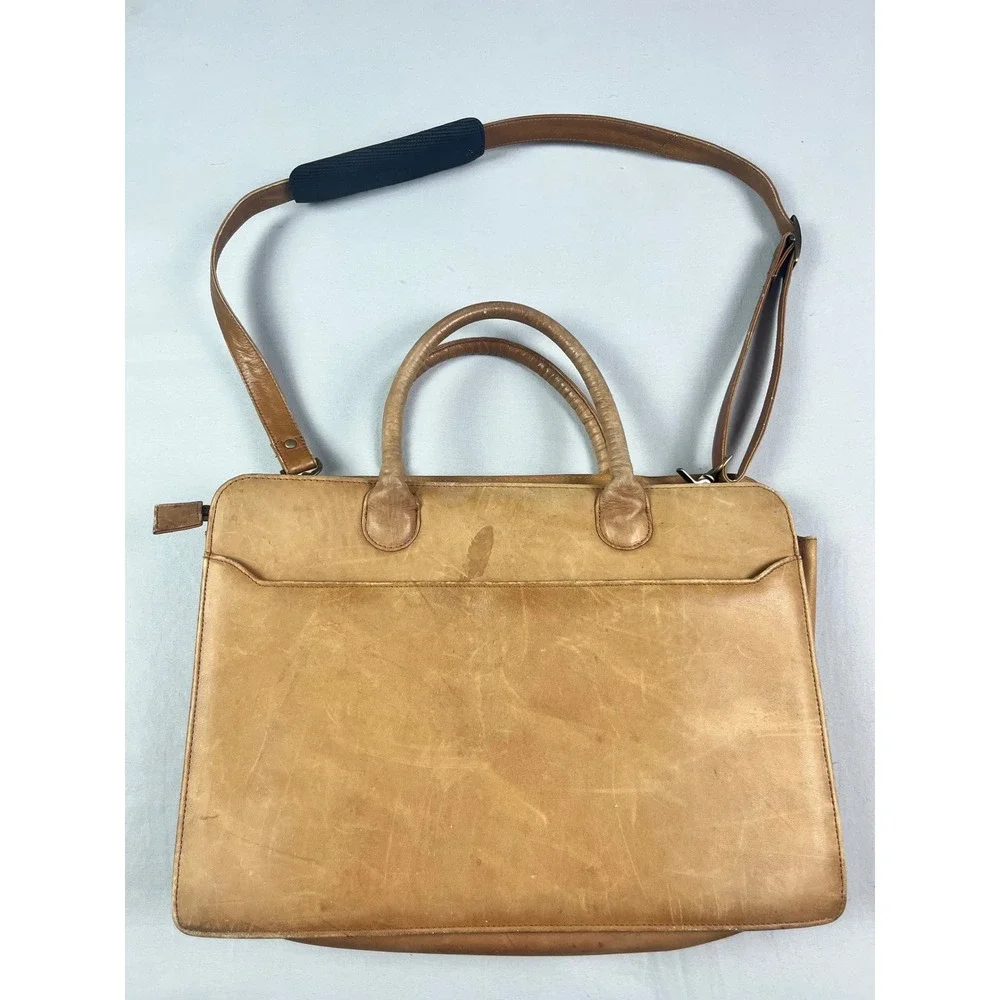 Boulder Ridge Tan Full Grain Cowhide Leather Briefcase Messenger Bag Laptop Case